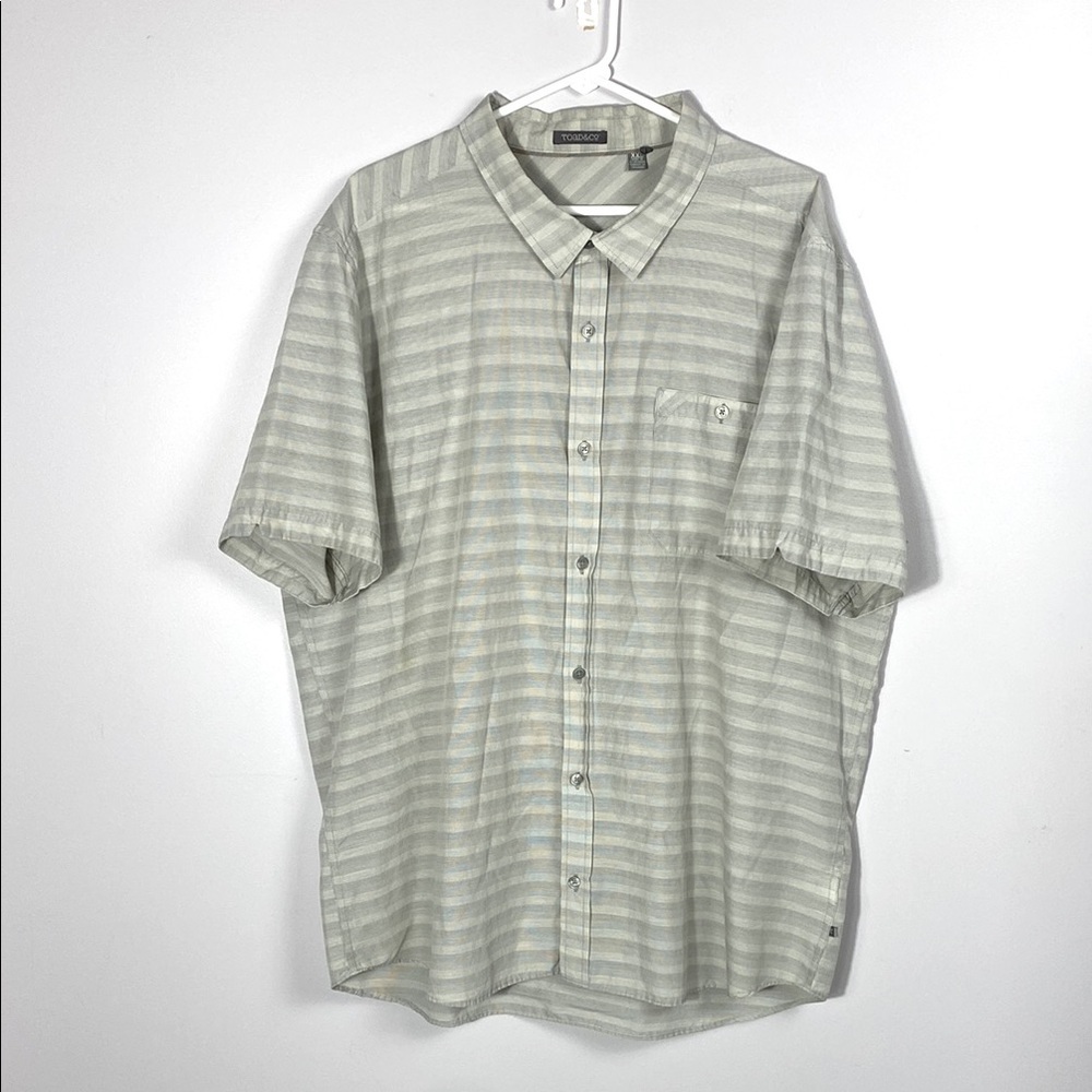 Toad & Co Men's Wonderer Short Sleeve Gray Striped Shirt size XXL